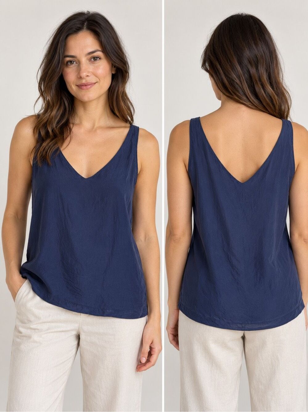 Vintage Express Compagnie Internationale 100% Silk Navy Tank Top M